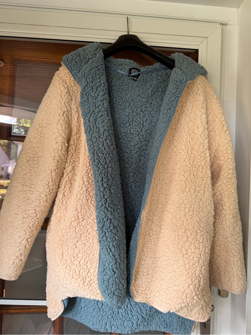 BDG Two-Tone Cream & Dusty Blue Sherpa Hooded Jacket